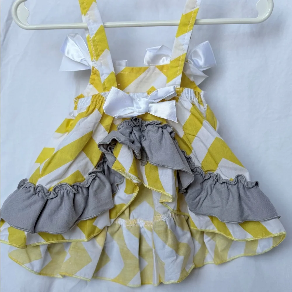 Unbranded Yellow & White Chevron Baby Sundress with Gray Trim